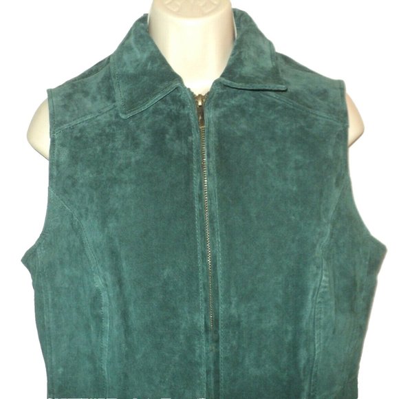 Dennis Basso Washable Suede Vest Women's Size S Hunter Green Zip Front Small NEW - Picture 2 of 7